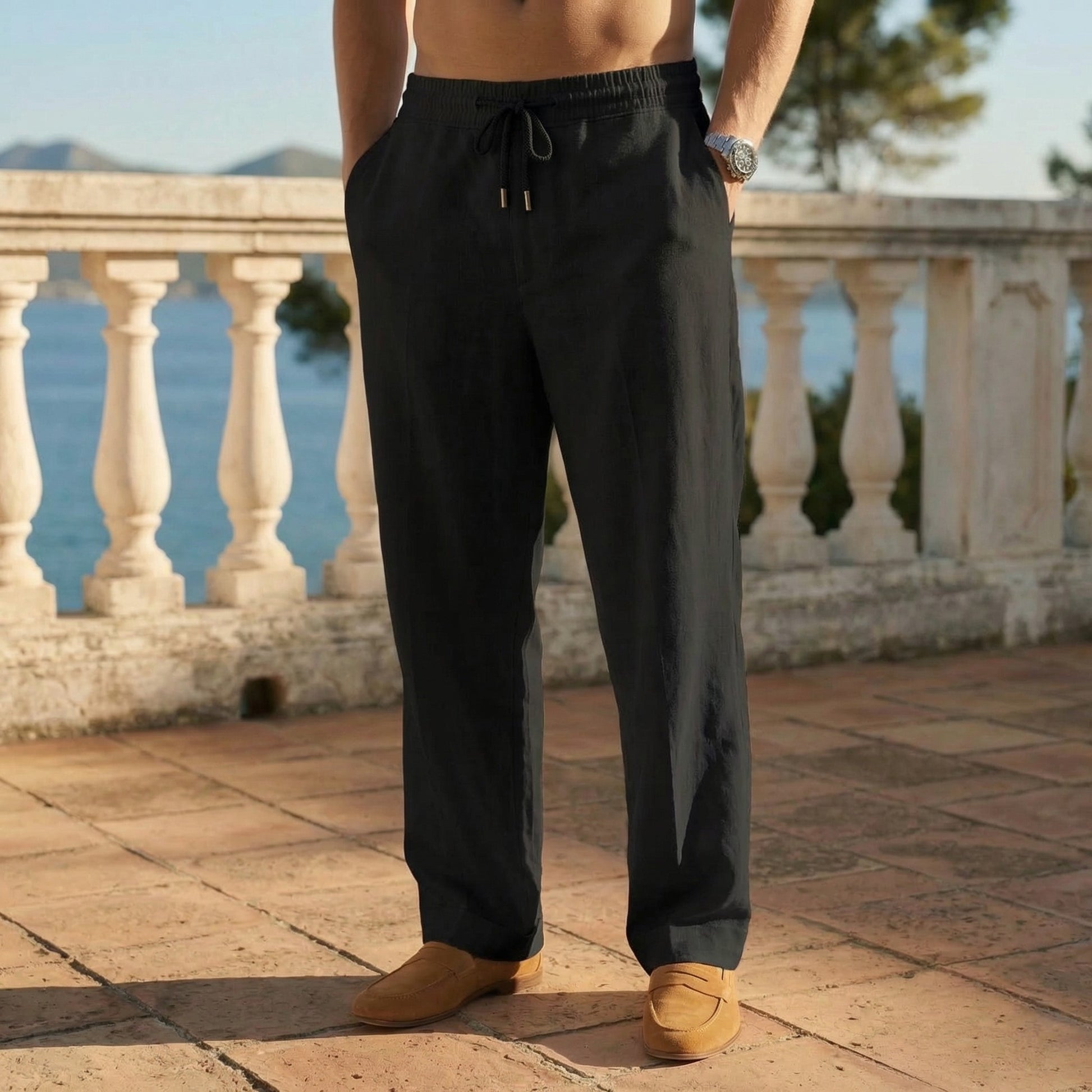 Drawstring Beach Pants - Black