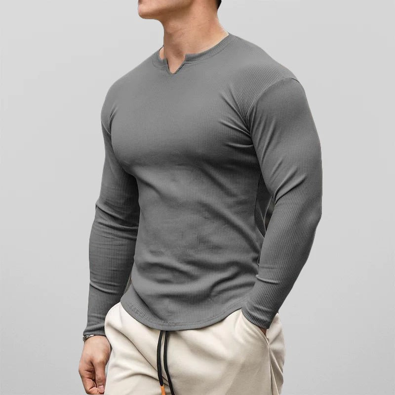 Fitted Long Sleeve T Shirt - Gray