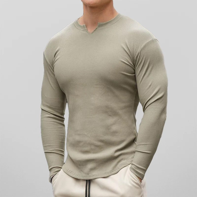 Fitted Long Sleeve T Shirt - Beige