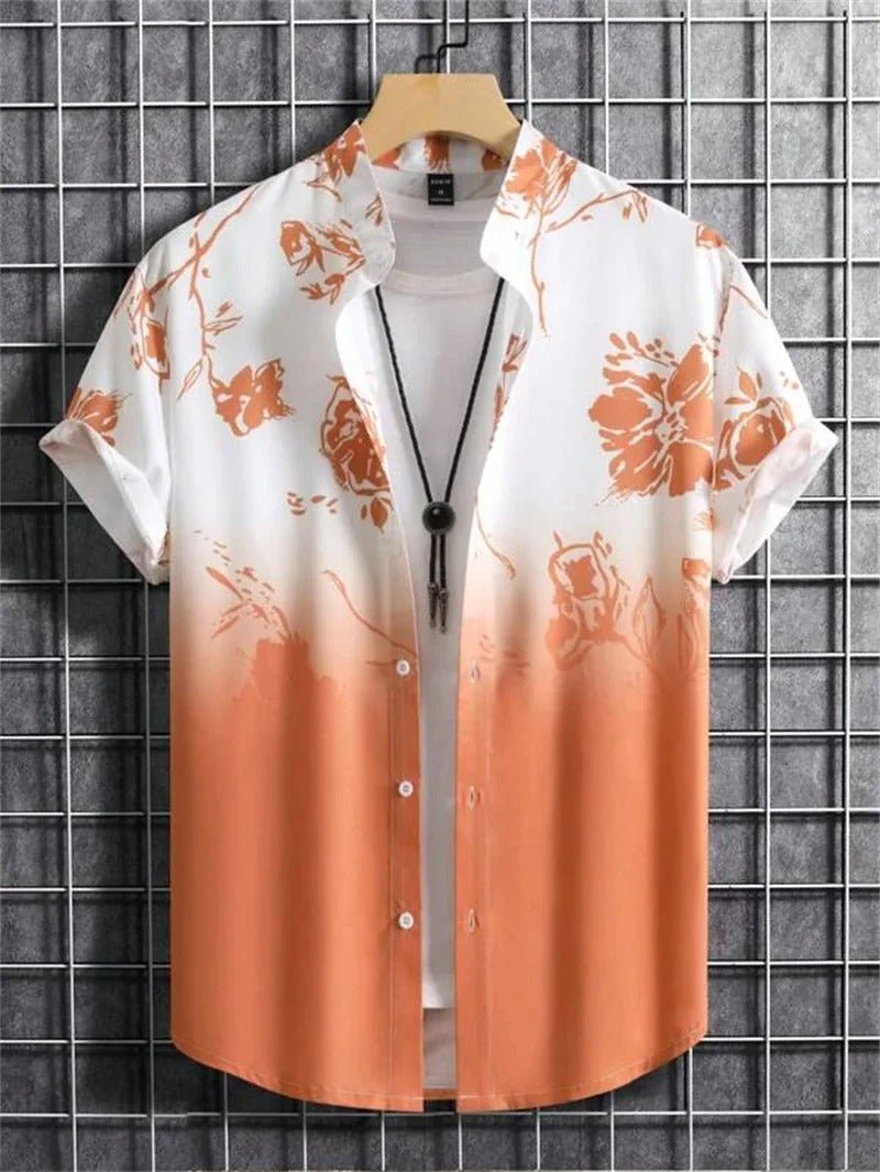 Men's Floral Shirt - White orange