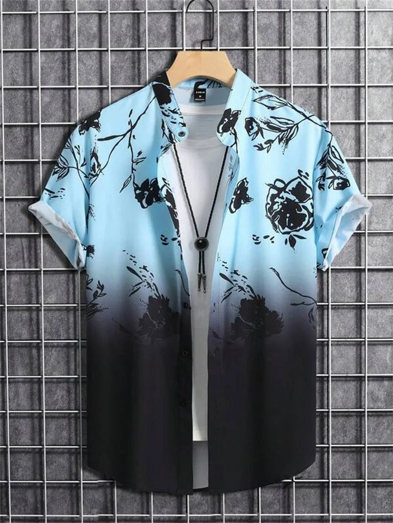 Men's Floral Shirt - Blue black