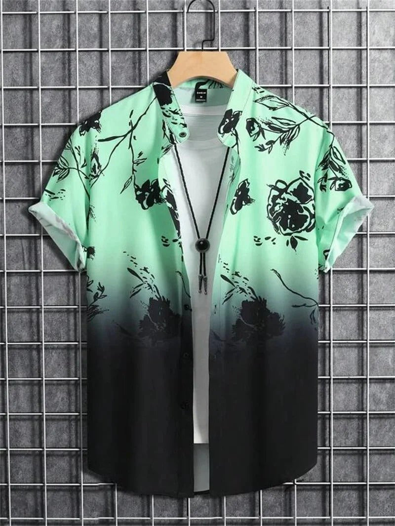Men's Floral Shirt - Green black