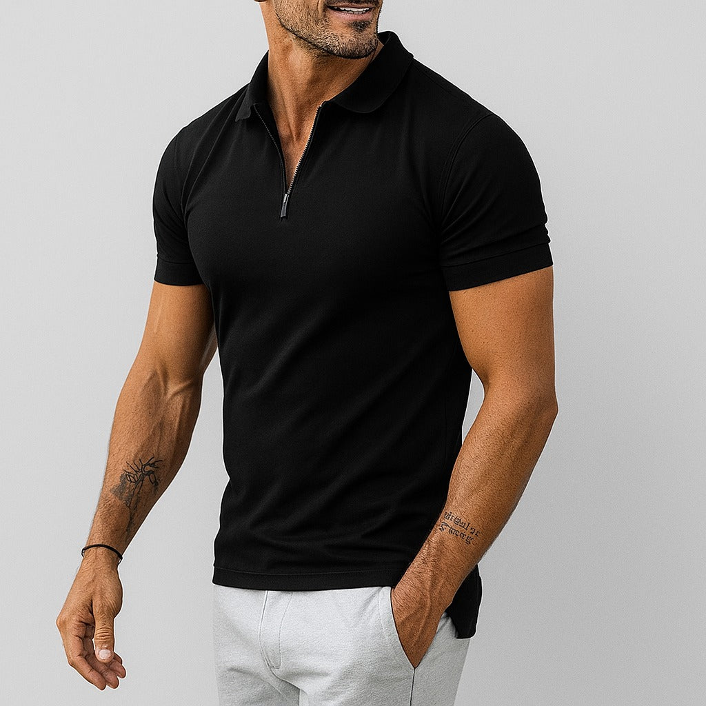 Quarter Zip Polo Shirt - Black