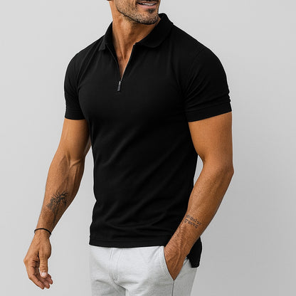 Quarter Zip Polo Shirt - Black