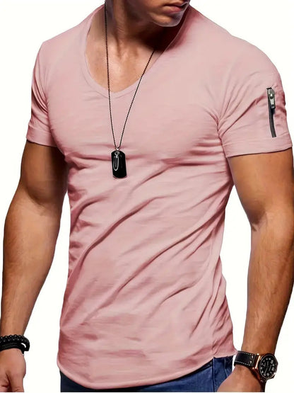 Slim Fit V Neck T Shirt - Pink