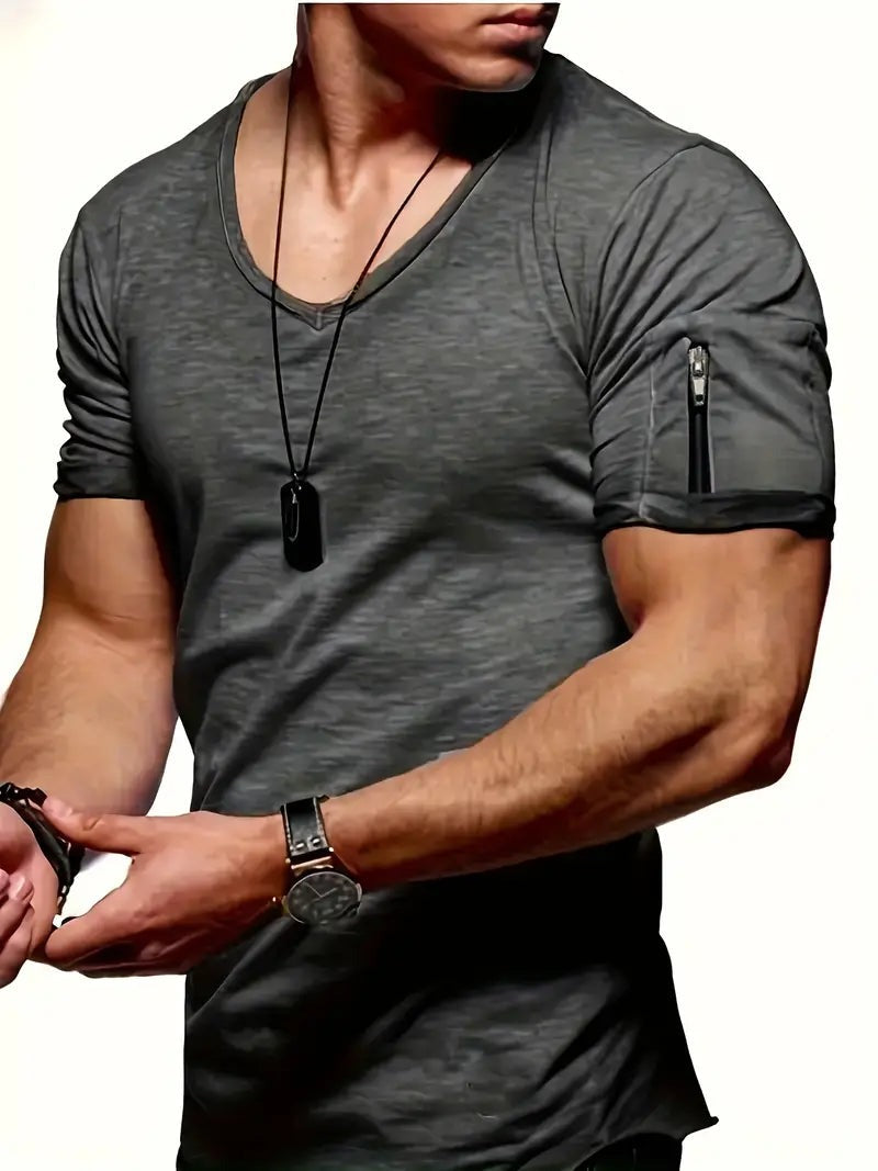 Slim Fit V Neck T Shirt - Dark Gray