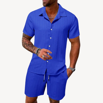 Short Sleeve Shirt Two Piece Set - Royal Blue