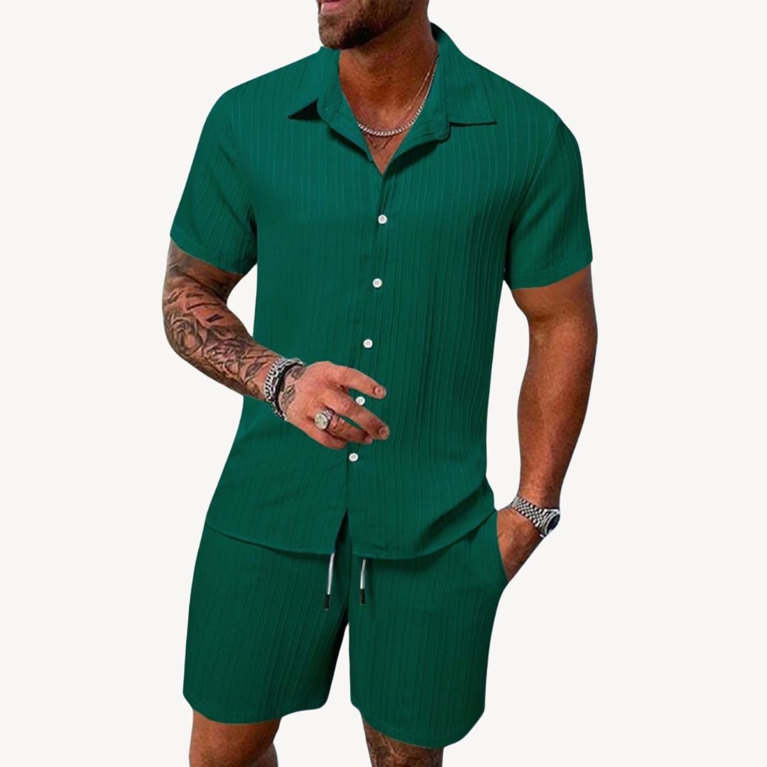 Short Sleeve Shirt Two Piece Set - Green