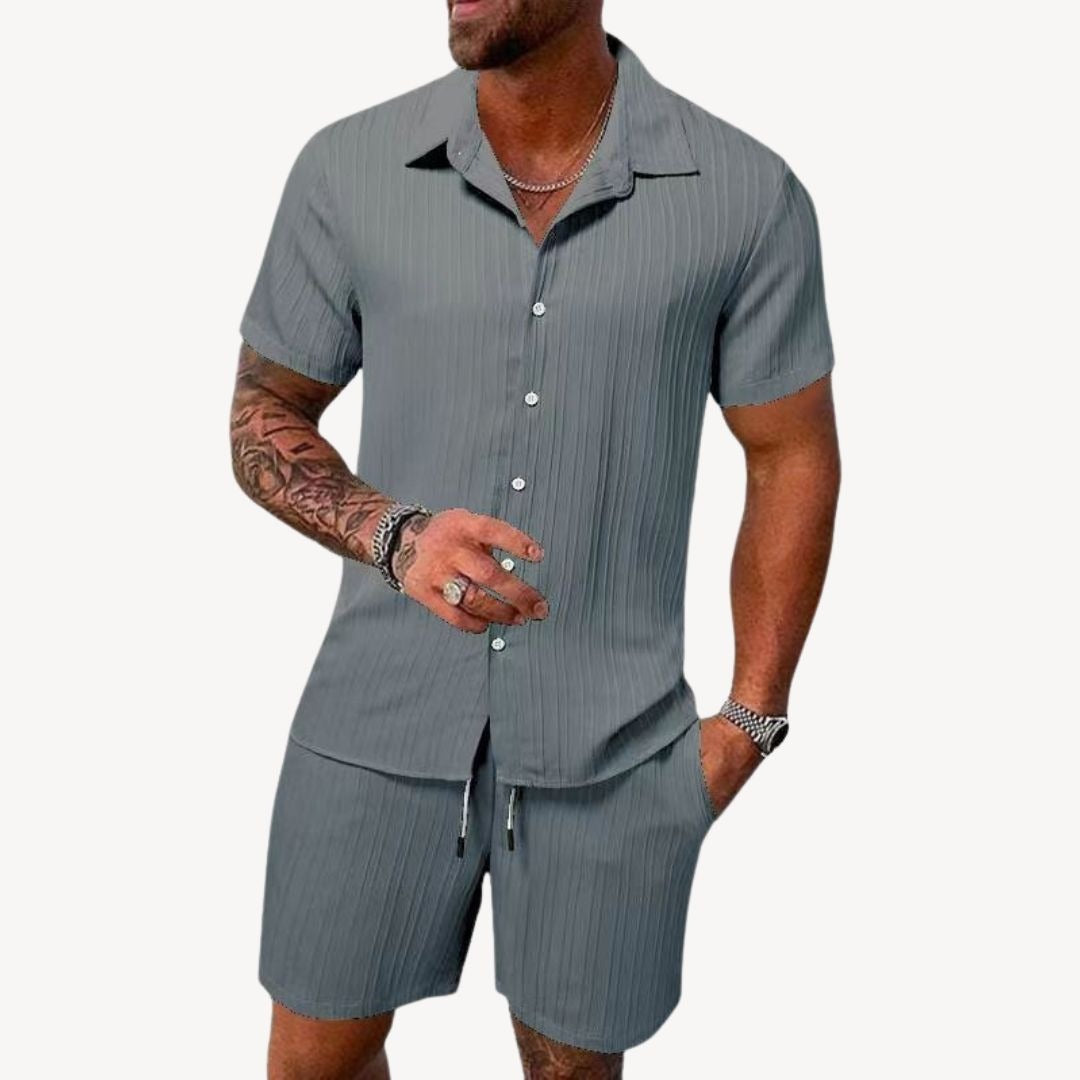 Short Sleeve Shirt Two Piece Set - Grey