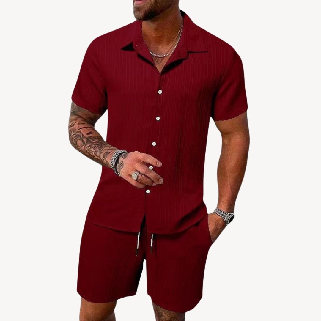 Short Sleeve Shirt Two Piece Set - Red