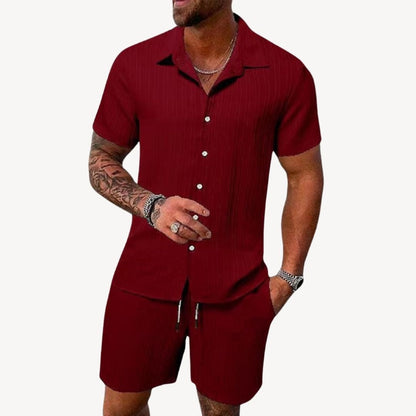 Short Sleeve Shirt Two Piece Set - Red
