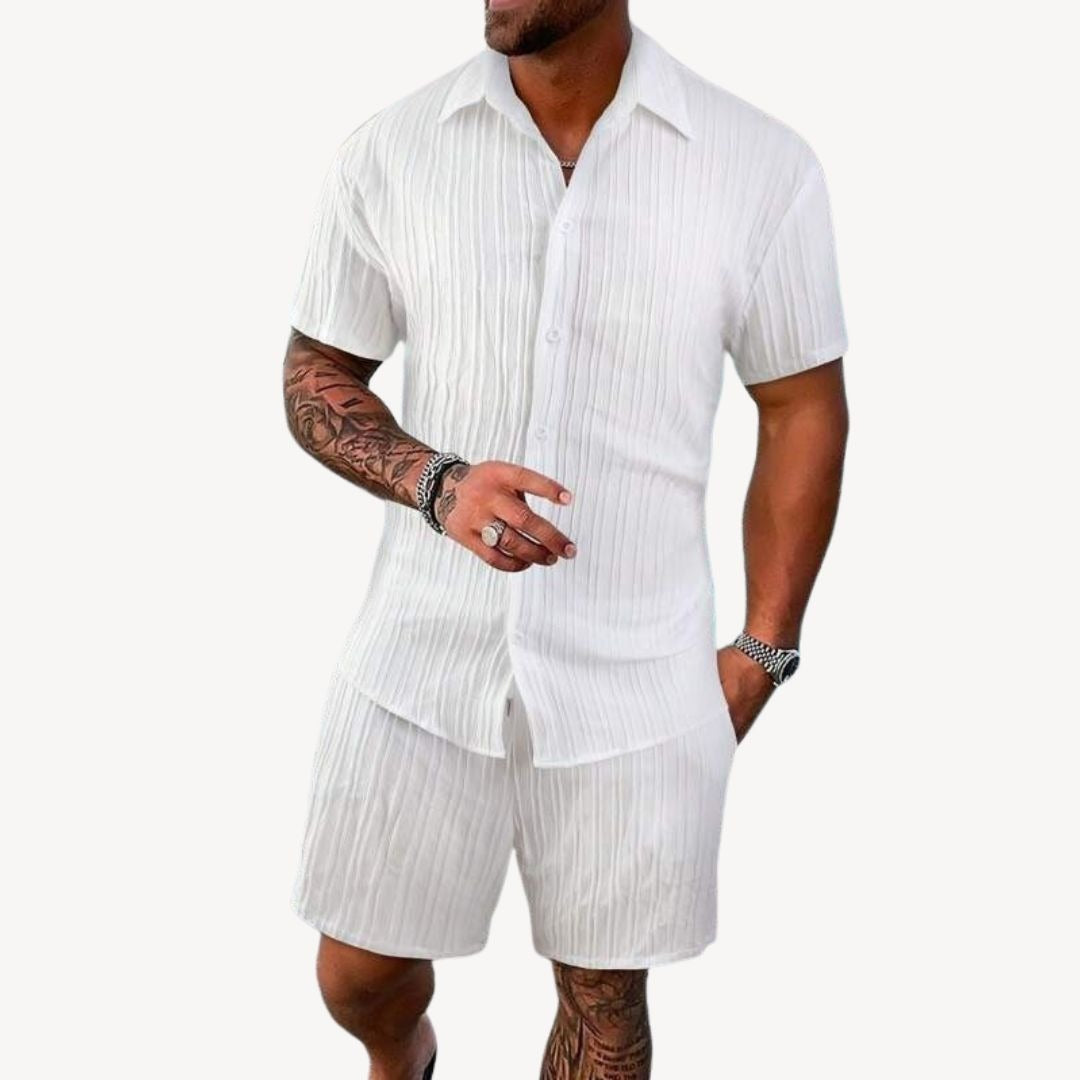 Short Sleeve Shirt Two Piece Set - White