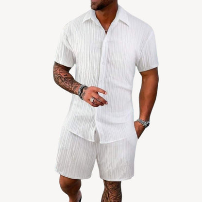 Short Sleeve Shirt Two Piece Set - White