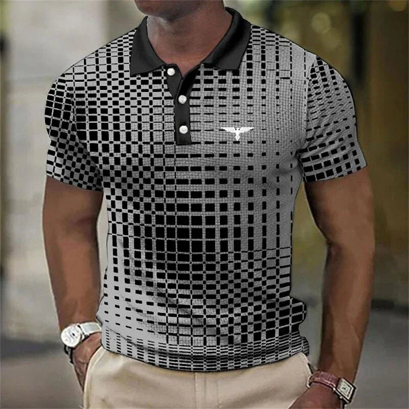 Men's Slim Plaid Polo Shirt - Grey
