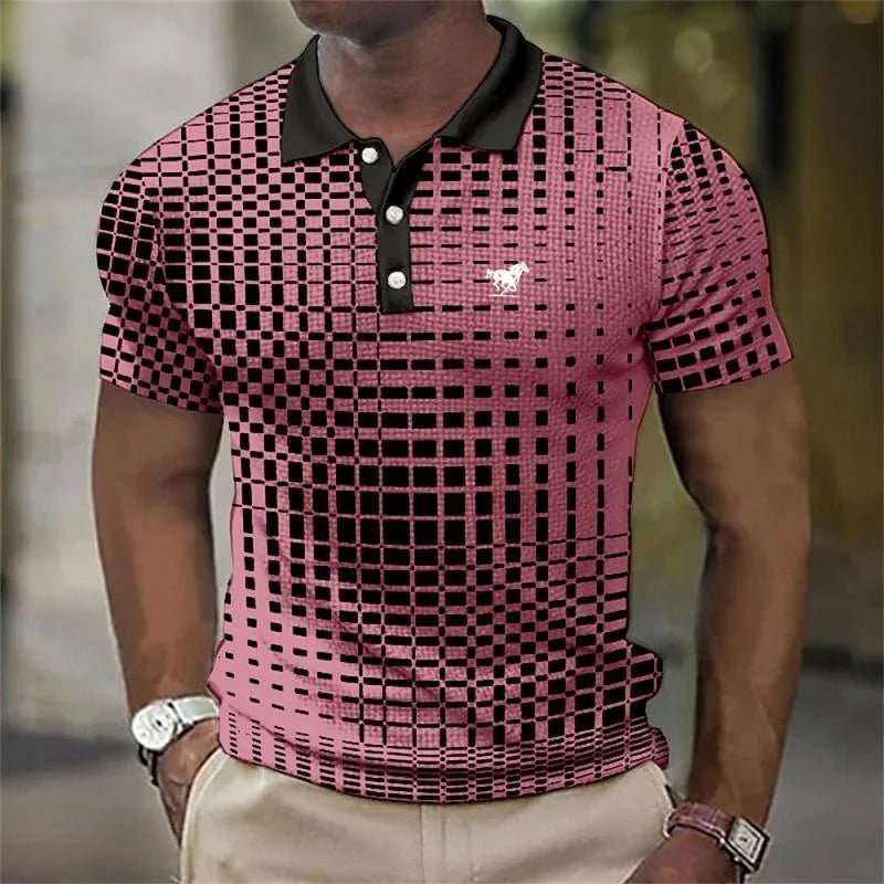 Men's Slim Plaid Polo Shirt - Pink