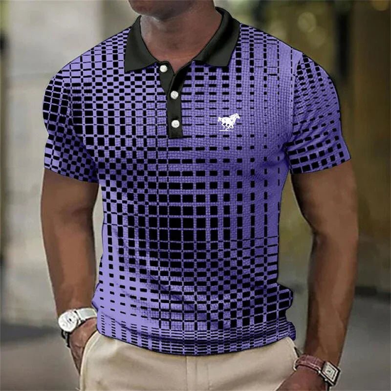 Men's Slim Plaid Polo Shirt - Purple