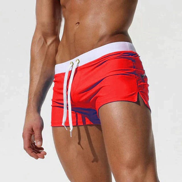 Square Cut Swim Trunks - Red