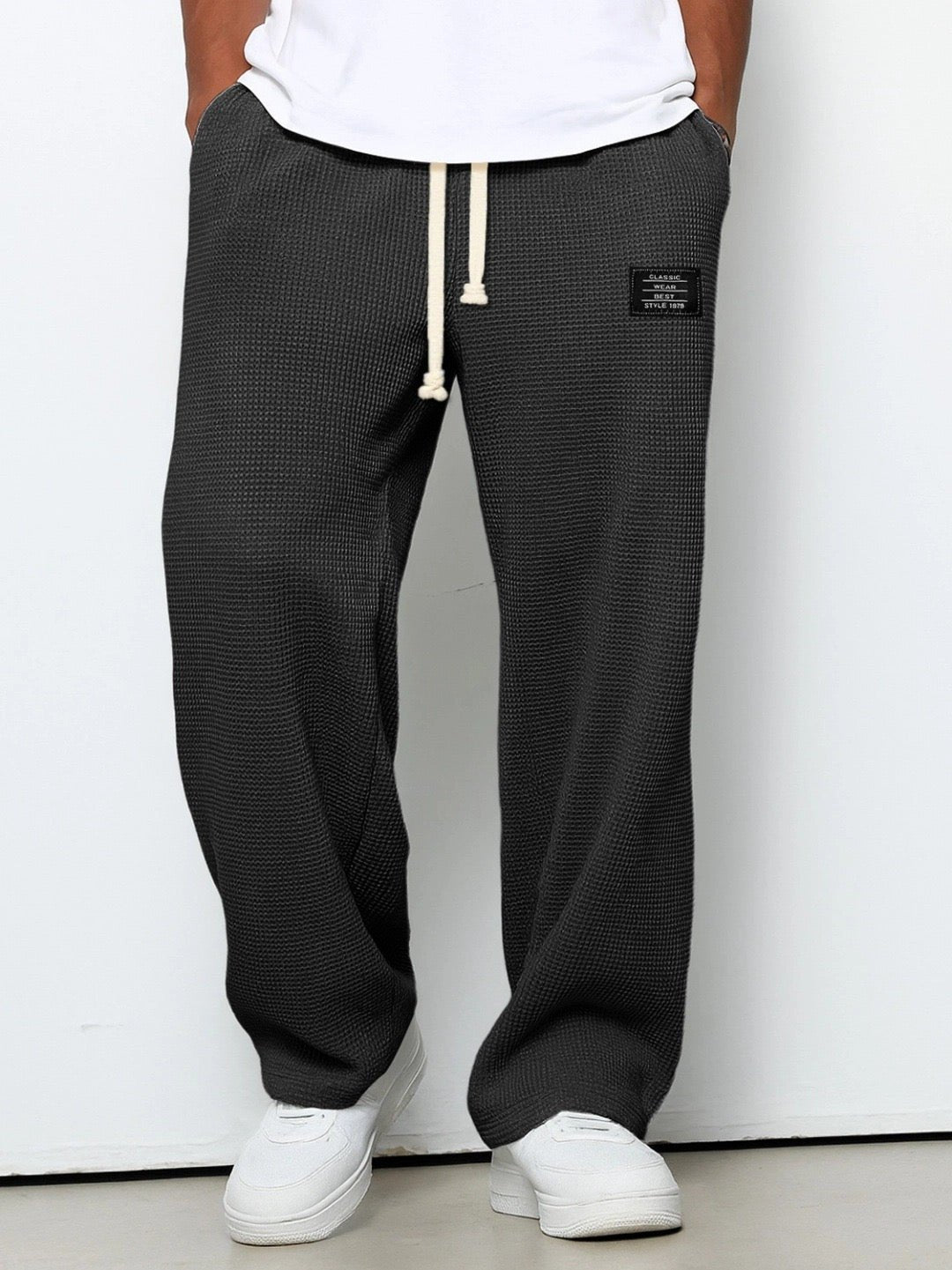 Men's Waffle-Knit Sweatpants - Black