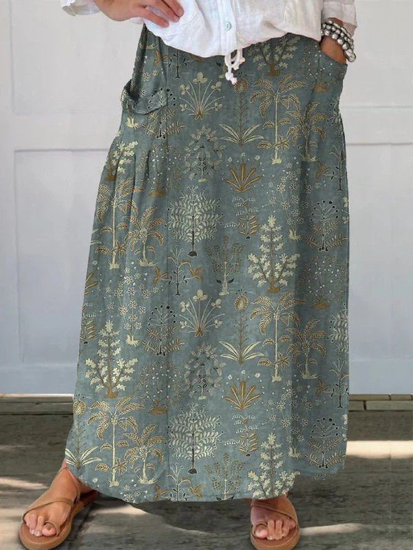 Women's Floral Maxi Skirt - Dark Green