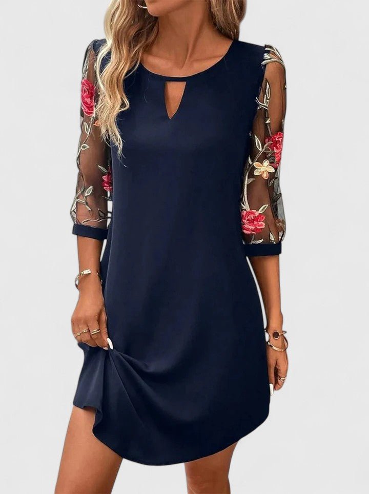 Women's Floral Mini Dress - Navy Blue