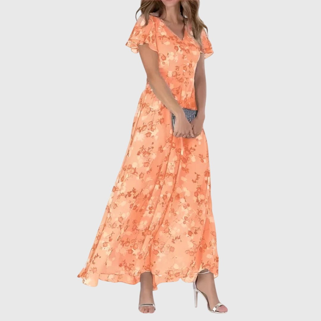 Women's Floral Wedding Guest Maxi Dress - Orange