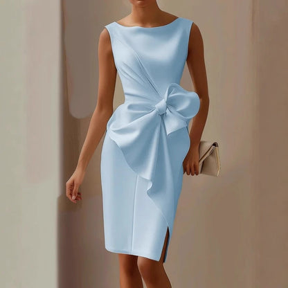 Bow Bodycon Midi Dress - Blue