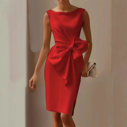 Bow Bodycon Midi Dress - Red