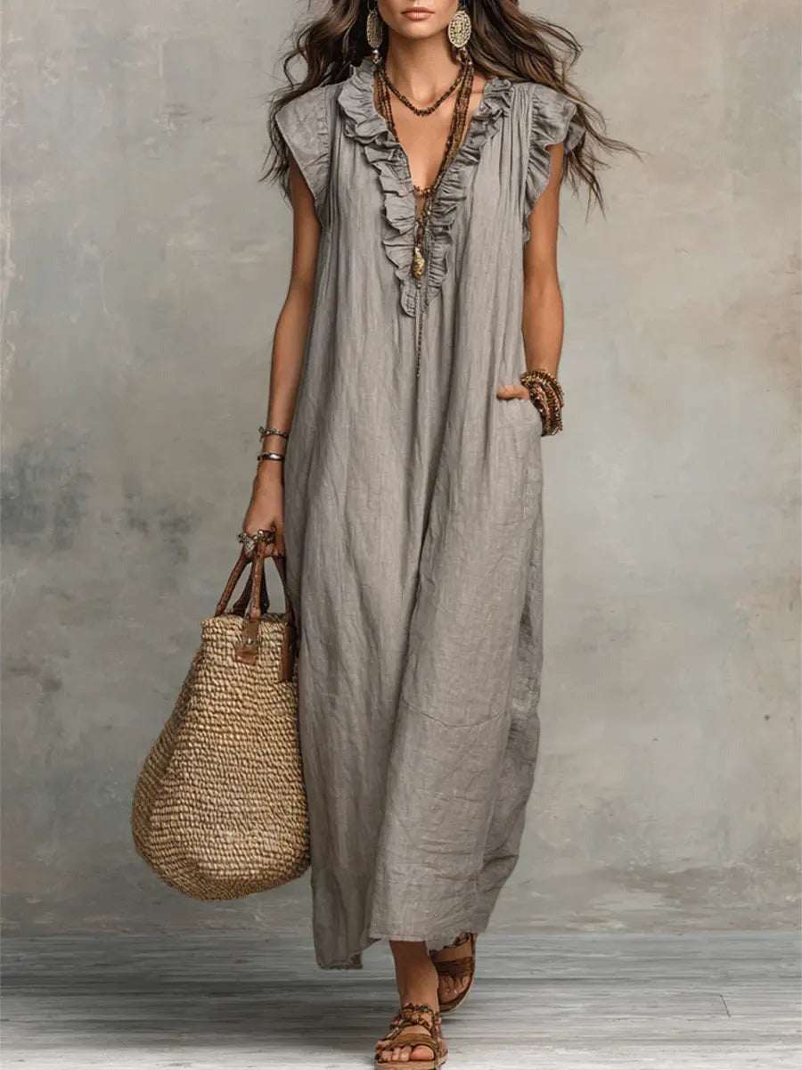 Boho Sleeveless Maxi Dress - Gray