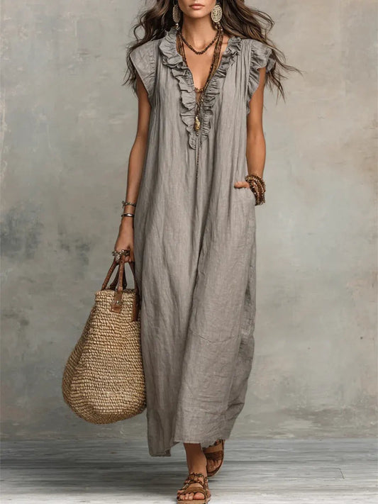 Boho Sleeveless Maxi Dress - Gray