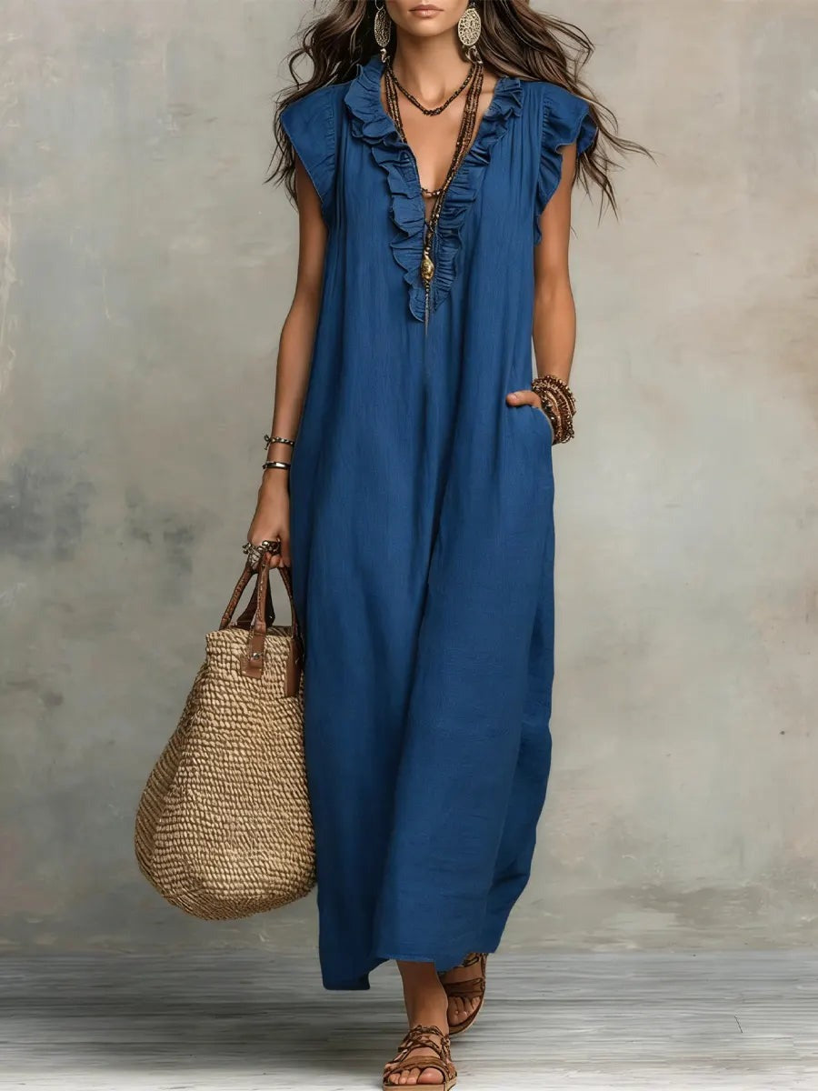 Boho Sleeveless Maxi Dress - Blue