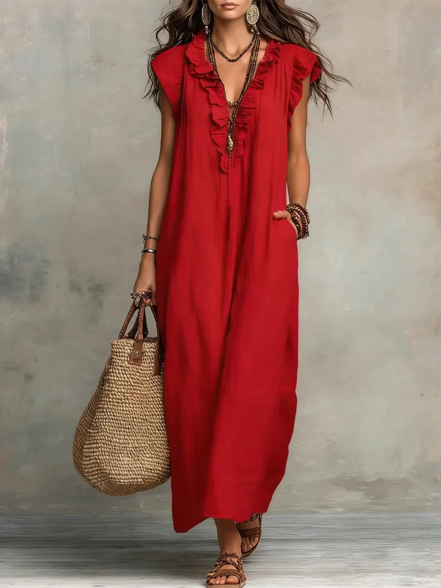 Boho Sleeveless Maxi Dress - Red