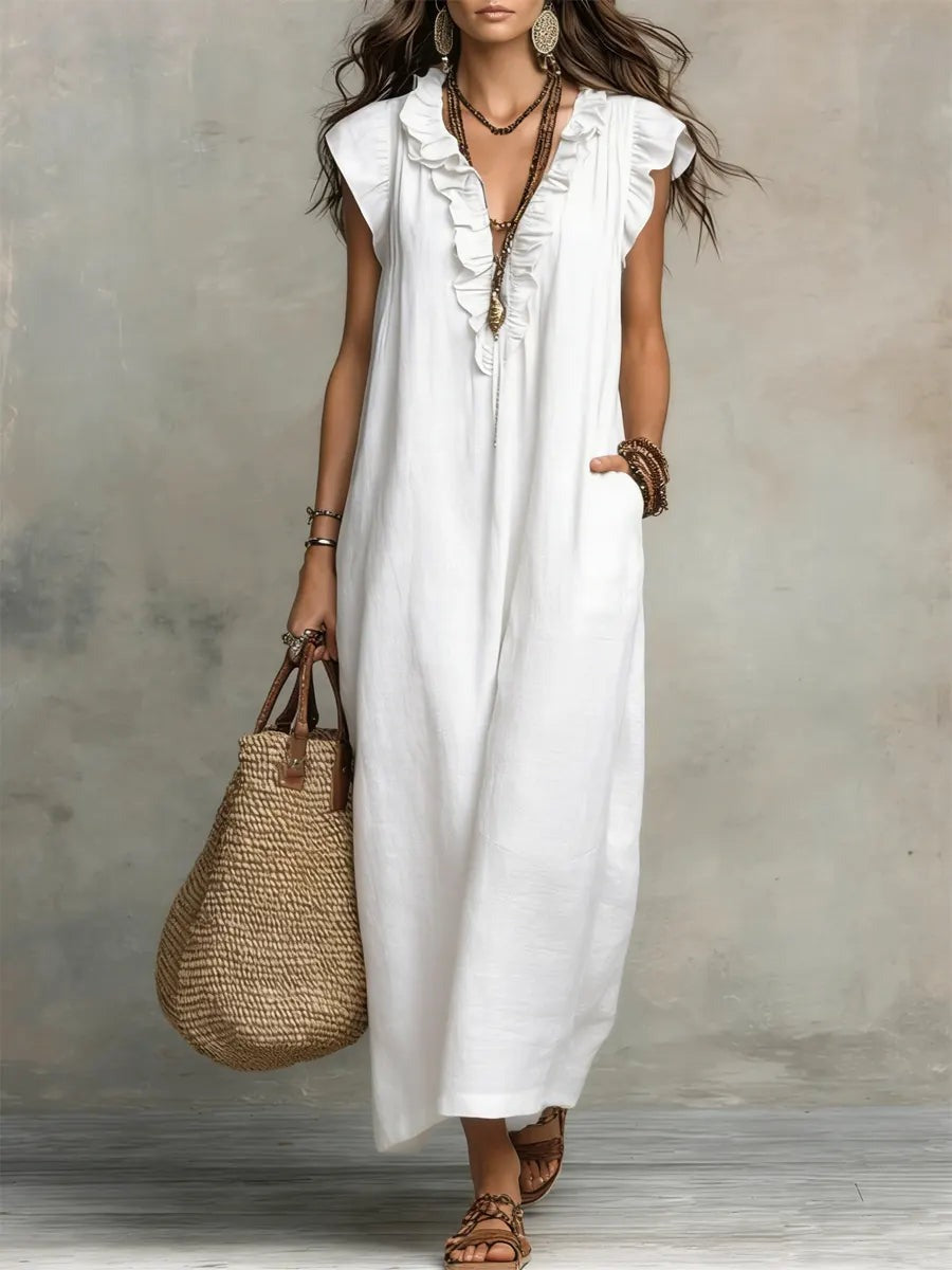 Boho Sleeveless Maxi Dress - White