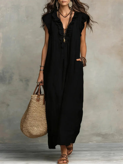 Boho Sleeveless Maxi Dress - Black
