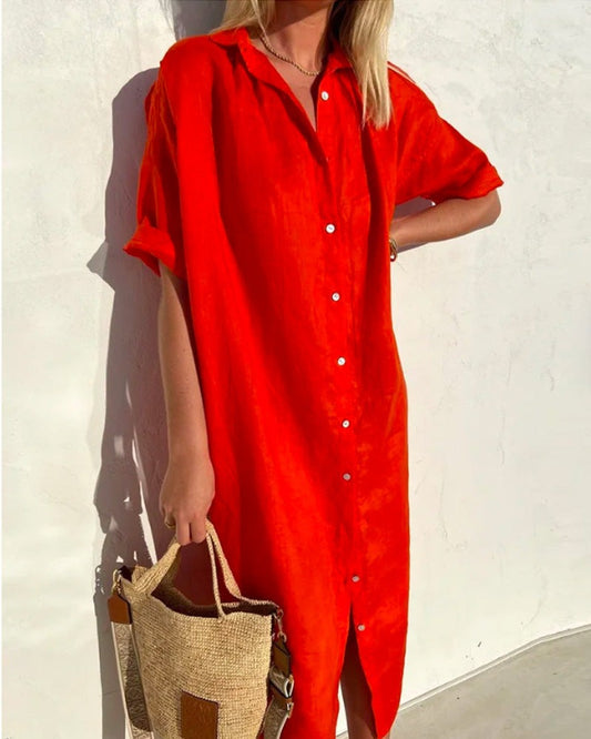 Oversized Beach Shirt Dress - Red