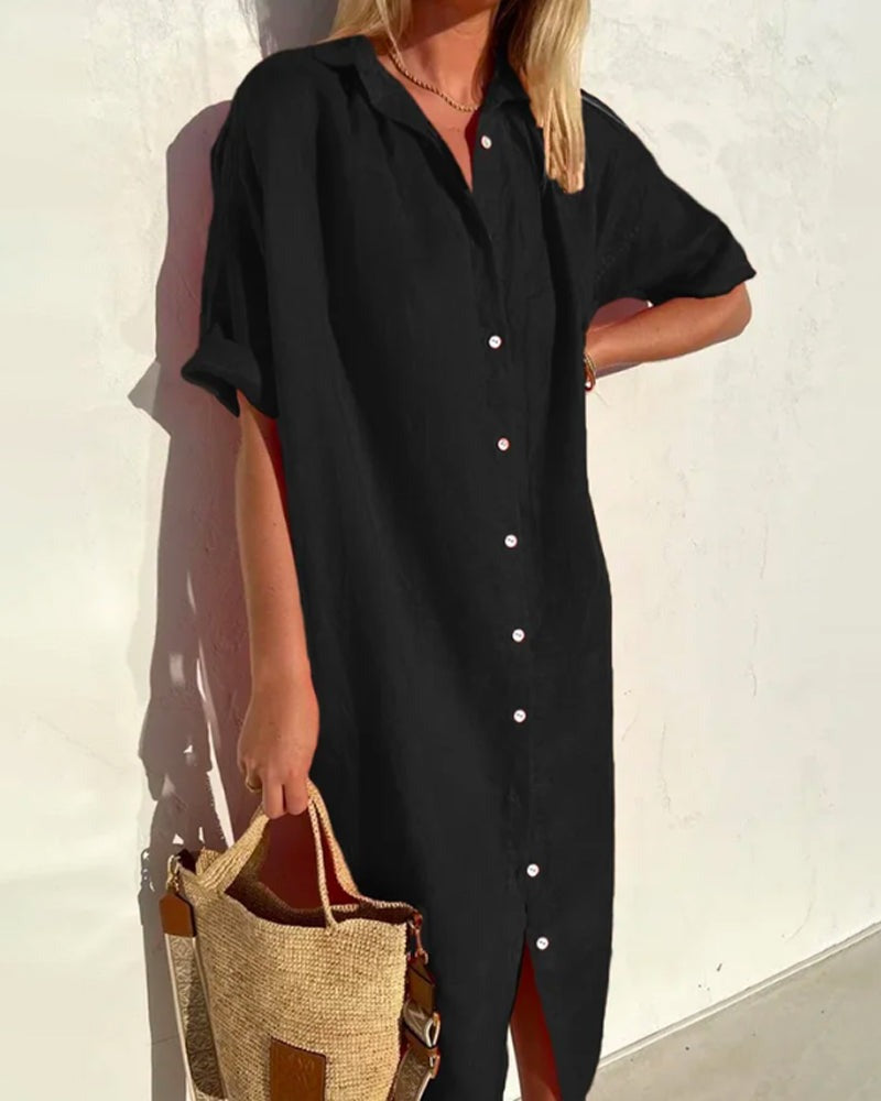 Oversized Beach Shirt Dress - Black
