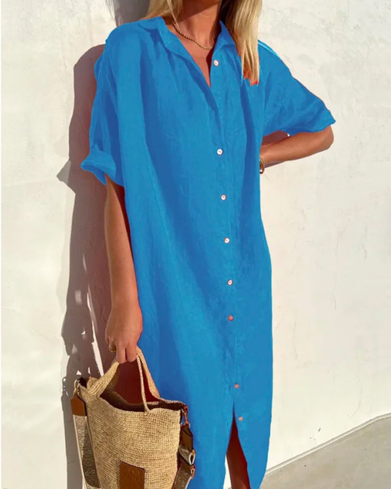 Oversized Beach Shirt Dress - Blue
