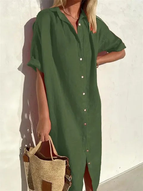 Oversized Beach Shirt Dress - Green