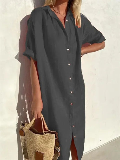 Oversized Beach Shirt Dress - Dark Grey