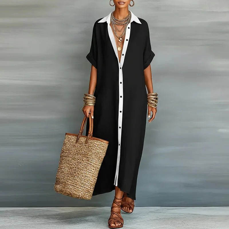 Women's Oversized Maxi Shirt Dress - Black