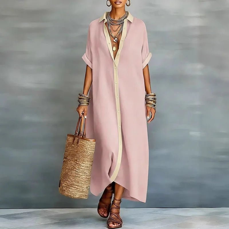 Women's Oversized Maxi Shirt Dress - Pink