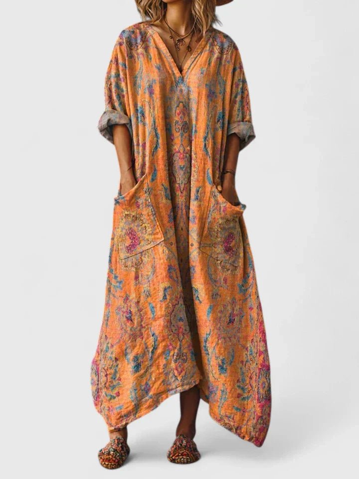 Women's Paisley Oversized Kaftan Dress - Orange