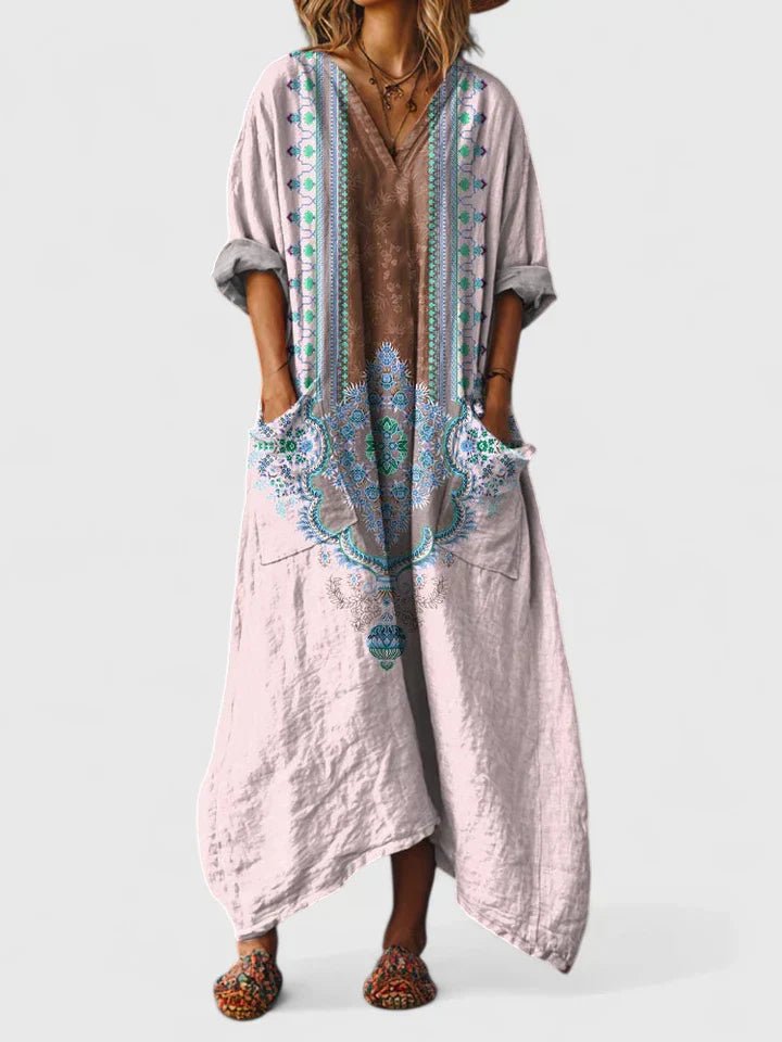 Women's Paisley Oversized Kaftan Dress - Pink Green