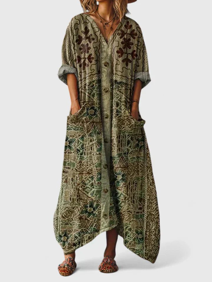 Women's Paisley Oversized Kaftan Dress - Green