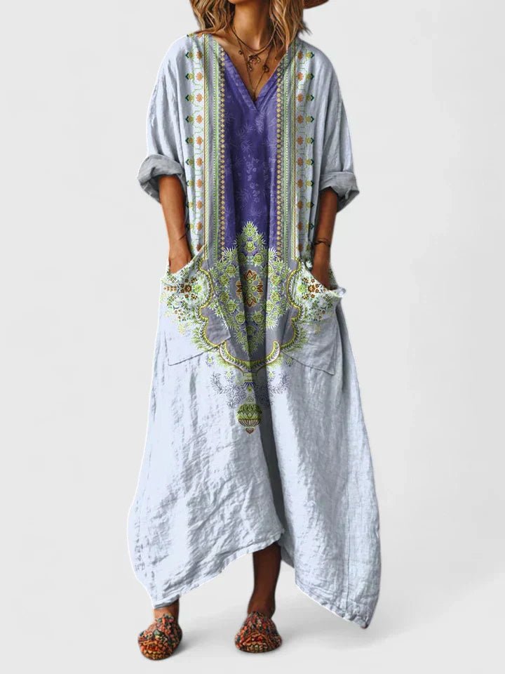 Women's Paisley Oversized Kaftan Dress - Blue Purple