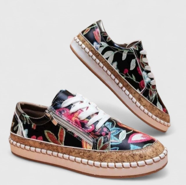 Floral Platform Sneakers - Black Exotic