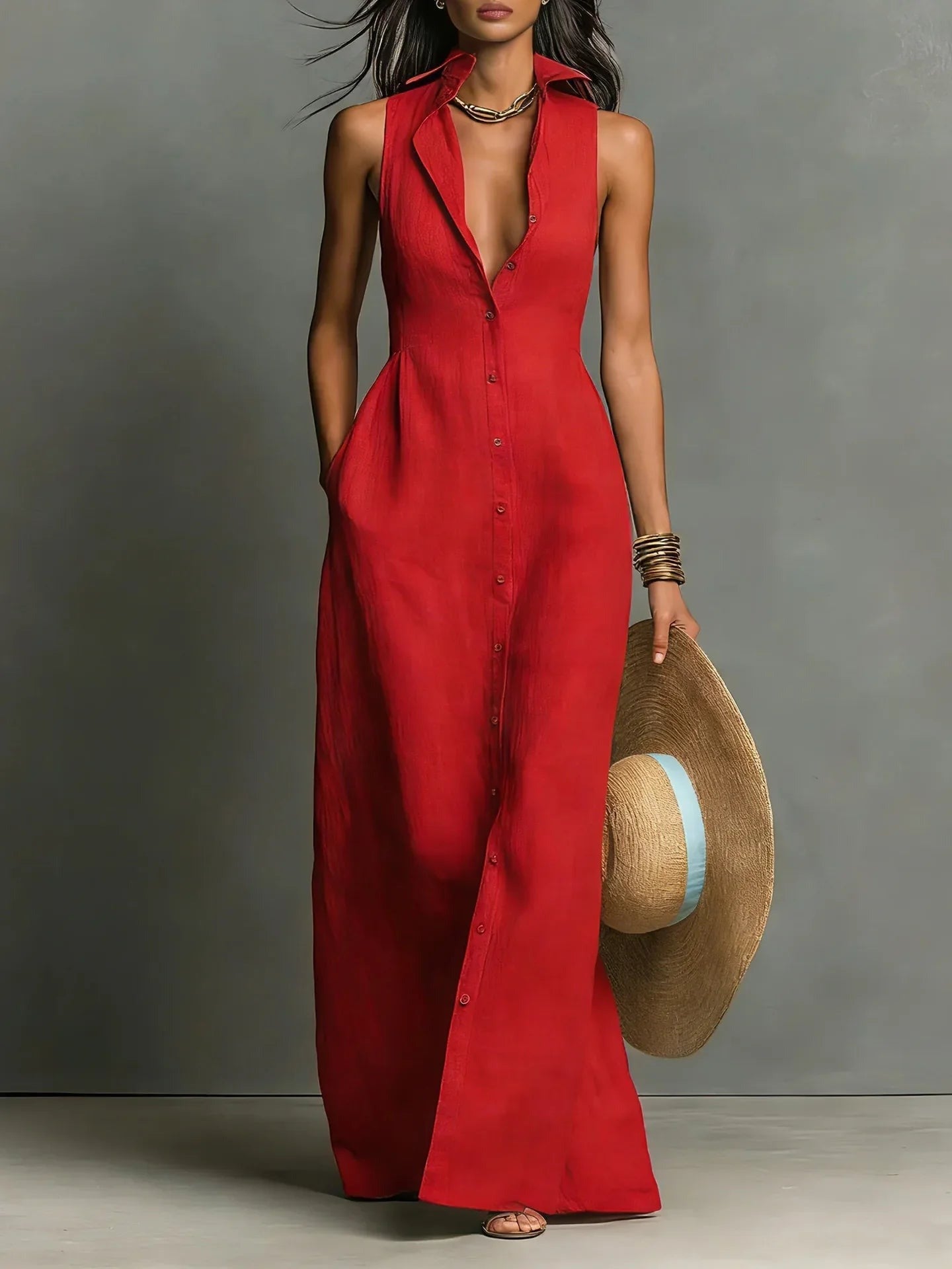Casual Maxi Dress - Red