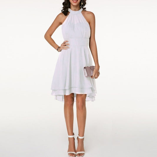 Halter Tiered Cocktail Dress - White