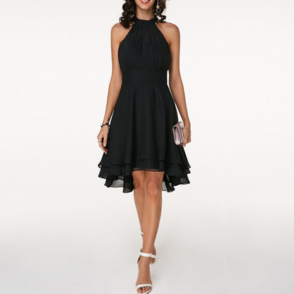 Halter Tiered Cocktail Dress - Black
