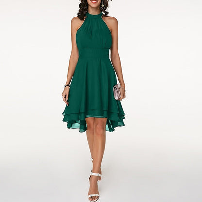 Halter Tiered Cocktail Dress - Green