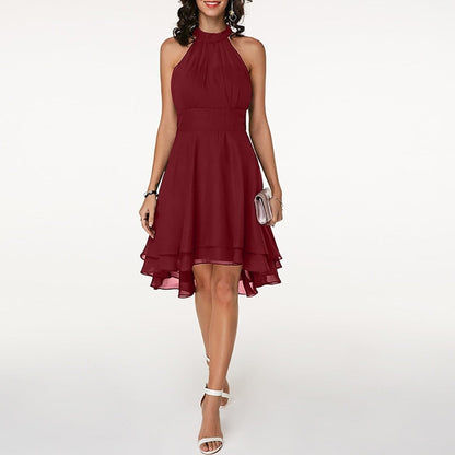Halter Tiered Cocktail Dress - Red
